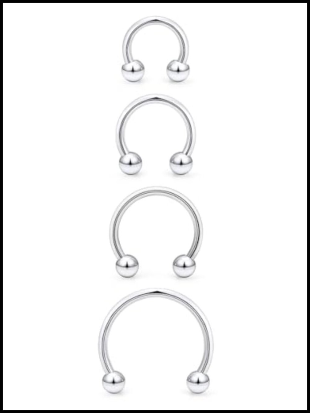 4pc Septum Ring Set 16G Internally Threaded Titanium Horseshoe Nose Ring